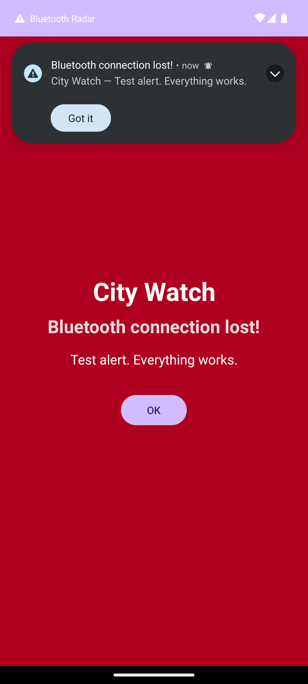 Big alert on the phone: the link to the device is lost