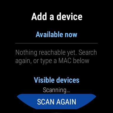 Adding a device on the watch: available now and visible nearby