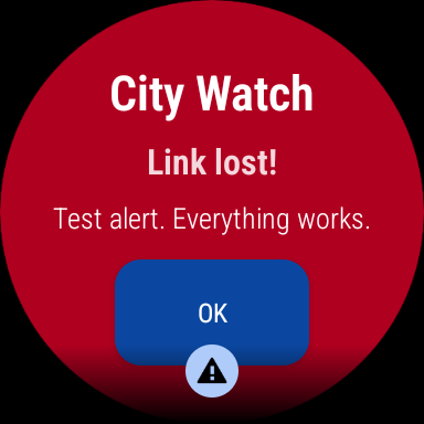 The same alert on the watch: link lost