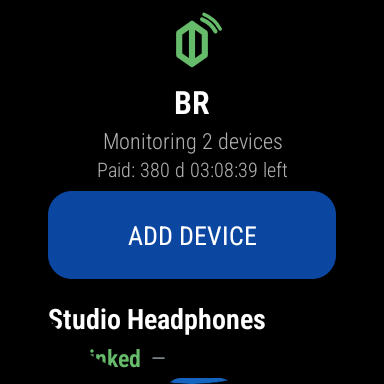 Watch main screen: monitoring status, adding and device list